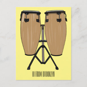 Bongo drum cartoon illustration postcard
