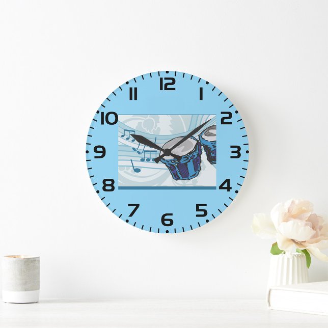 Bongo Drums and Music Notes Large Clock (Creator Uploaded)
