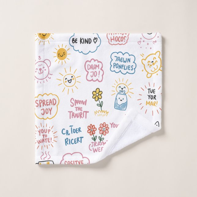 Bonheur tiré à la main : Message positif Doodle Ar (Gant de toilette)