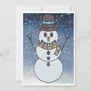 Bonhomme de neige avec fond - Carte de vœux