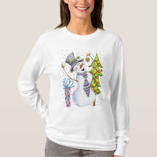 Bonhomme de neige heureux long Sleve T - pullover