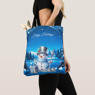 Bonhomme de neige joyeux dans un sac fourre-tout d