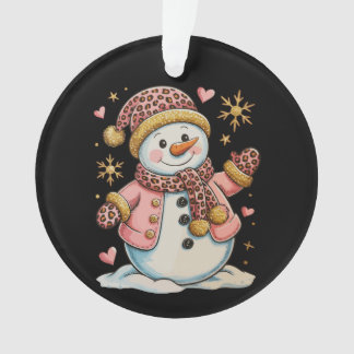 Bonhomme de neige léopard rose paillettes Noël Xma