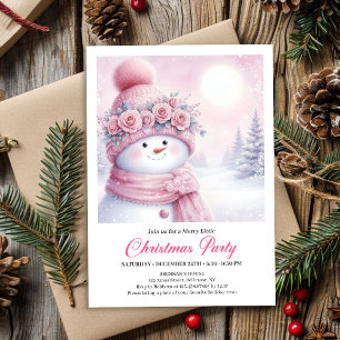 Bonhomme de neige rose tendre Invitation de Noël p
