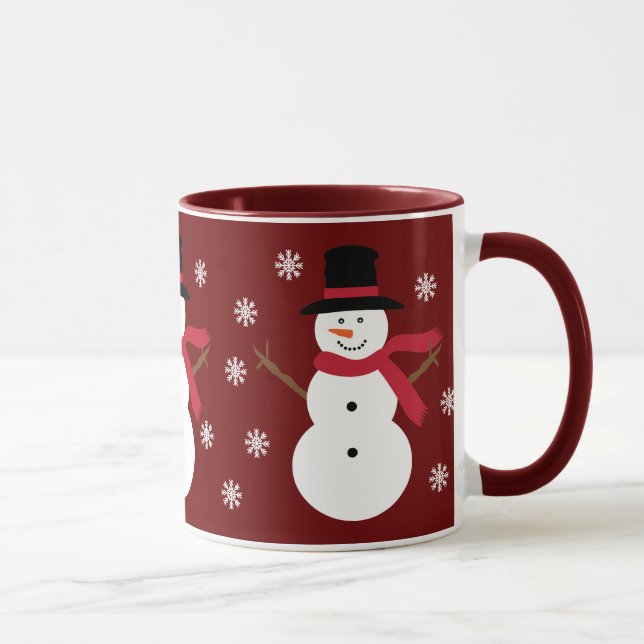 Bonhommes de neige mignons et tasse rouge de fête (Droite)