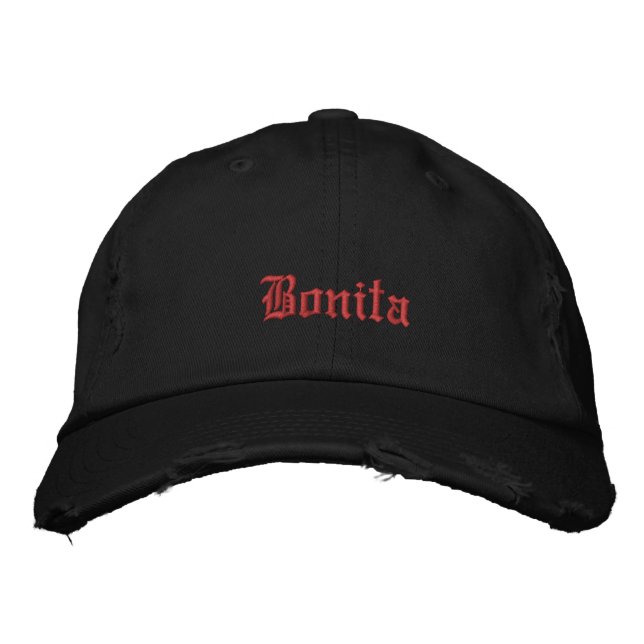 Bonita Black Old English Womens Embroidered Hat (Front)