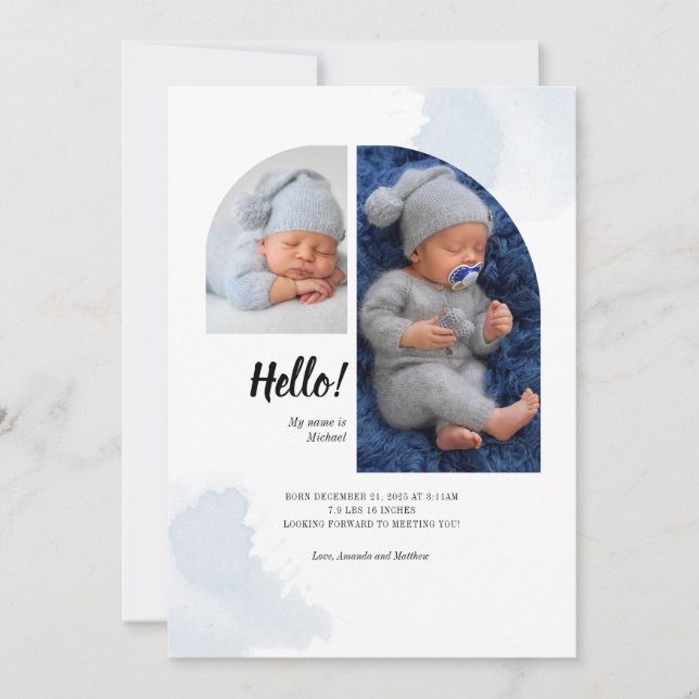 Bonjour 2 Photos Arch Baby Card Faire-part de nais (Devant)