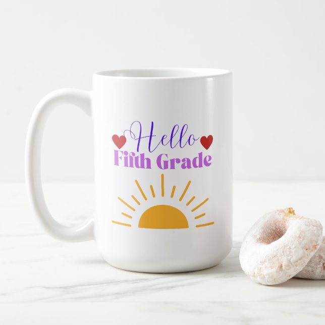 Bonjour 5e année - Enseignant amusant café Mug (Avec donut)