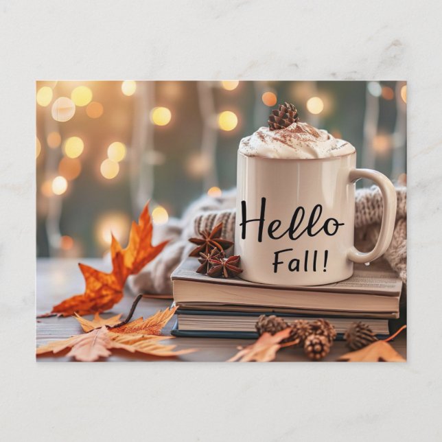 Bonjour Automne carte de voeux avec tasse (Devant)