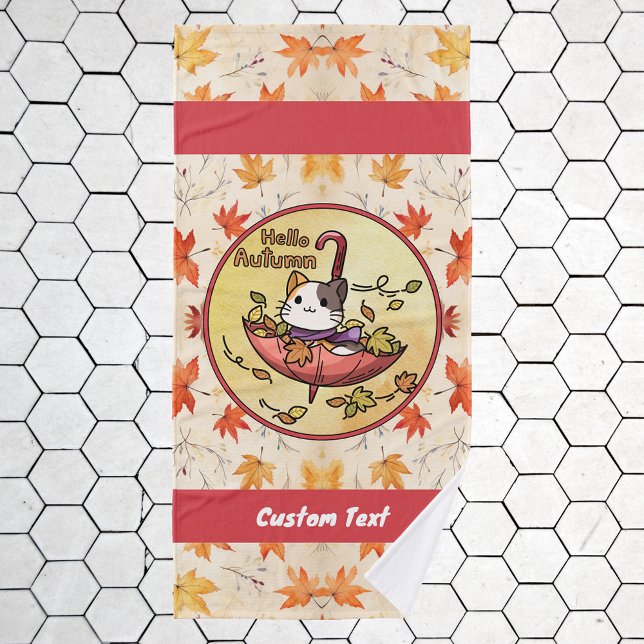 Bonjour Automne, Chat mignon assis dans un paraplu (Créateur téléchargé)