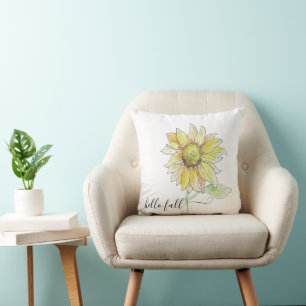 Bonjour Automne Tournesol Aquarelle Coussin