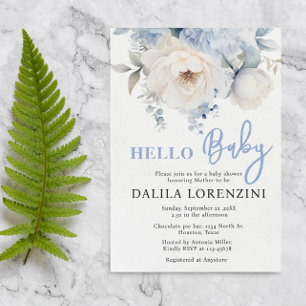 Bonjour Baby Blue Floral Baby shower Invitation