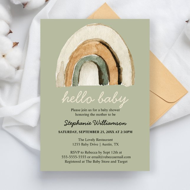 Bonjour Baby Boho Rainbow Baby shower Invitation (Créateur téléchargé)