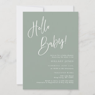 Bonjour Baby Sage bleu/vert Baby shower Invitation