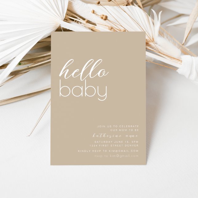Bonjour Baby shower Party Invitation Modèle Beige (Créateur téléchargé)