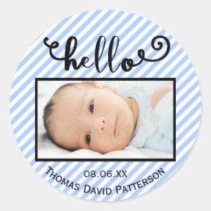 Bonjour Bande bleue / photo - Sticker circulaire
