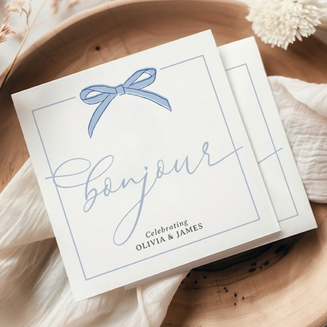 Bonjour Bébé Blue Paris Eiffel Tower Baby Shower Napkin (Creator Uploaded)