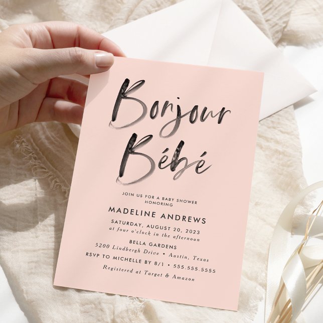 Bonjour Bebe Blush French Baby Shower Invitation (Creator Uploaded)