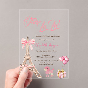 Bonjour Bébé Eiffel Tower Bow Striped Baby Shower Acrylic Invitations