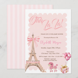 Bonjour Bébé Eiffel Tower Bow Striped Baby Shower Invitation