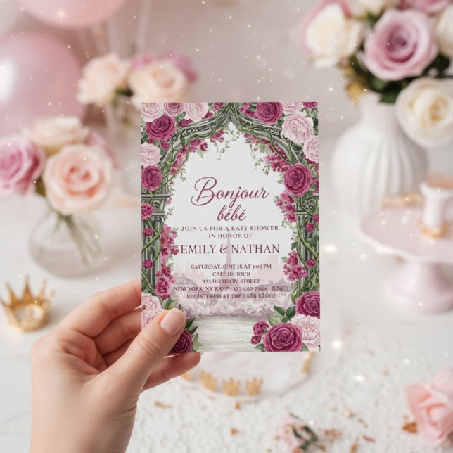Bonjour Bebe eiffel tower French chic baby Shower Invitation (Creator Uploaded)