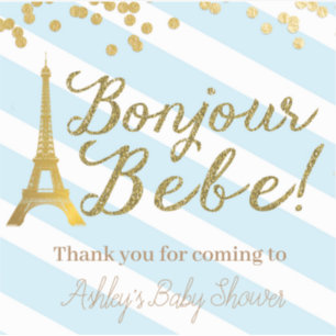Bonjour Bebe Favoriser Stickers Baby Boy Shower Pa
