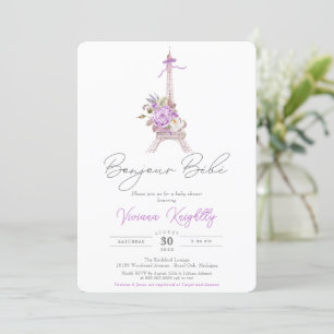 Bonjour Bebe, Floral Eiffel Paris Baby Shower Invitation