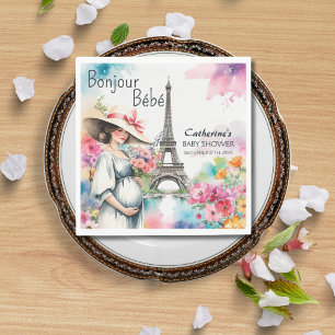 Bonjour Bebe Floral Eiffel Tower Paris Baby Shower Napkin