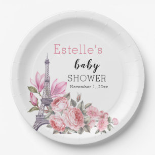 Bonjour Bebe Floral French Baby Shower Paper Plate