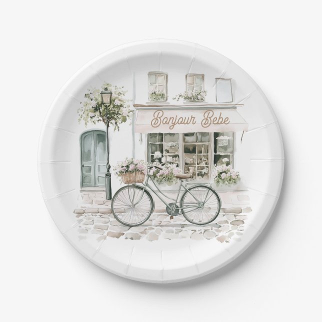 Bonjour Bebe French Baby Shower  Paper Plate (Front)