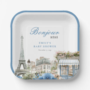 Bonjour Bebe French Blue Baby Shower Paper Plate