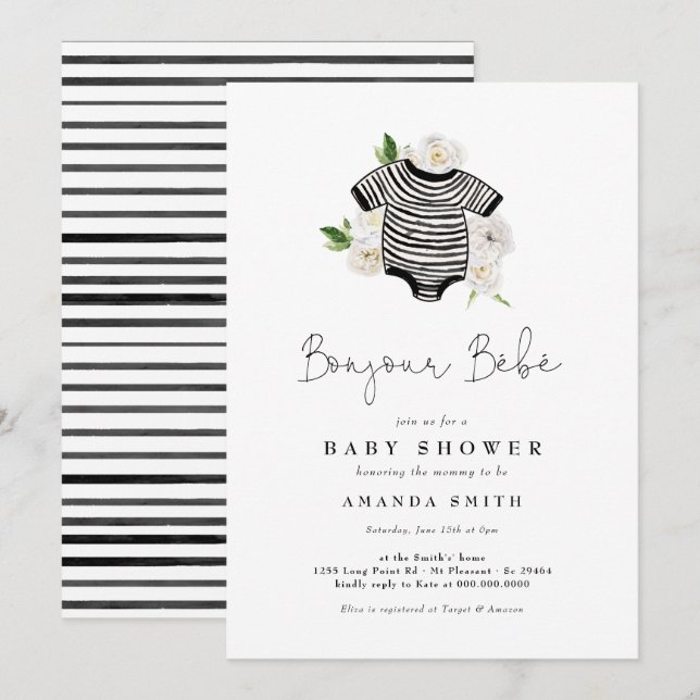 Bonjour Bebe French Gender Neutral Baby Shower Invitation (Front/Back)