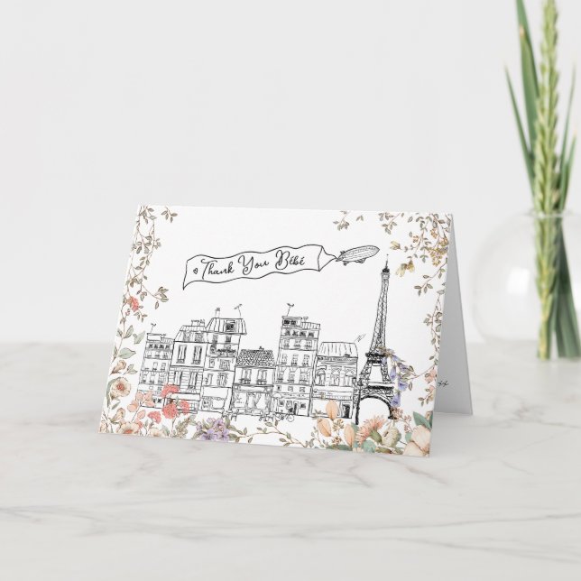 Bonjour Bebe French Gender Neutral Baby Shower Thank You Card (Front)