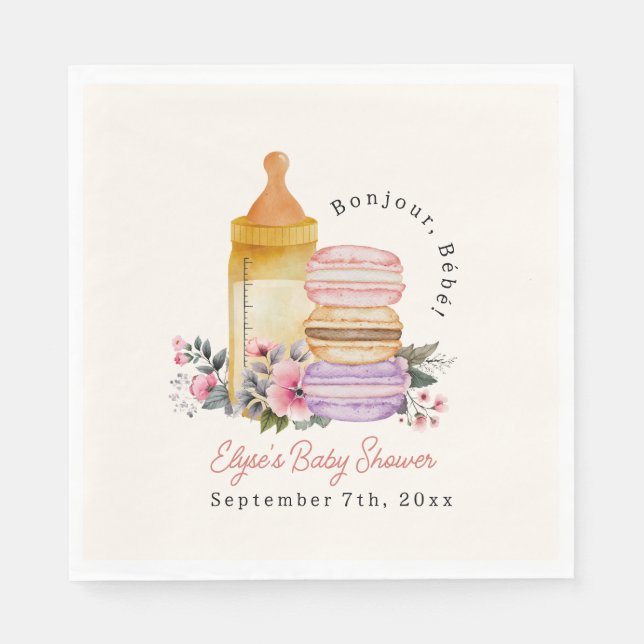 Bonjour Bébé French Macarons & Milk Baby Shower Napkin (Front)