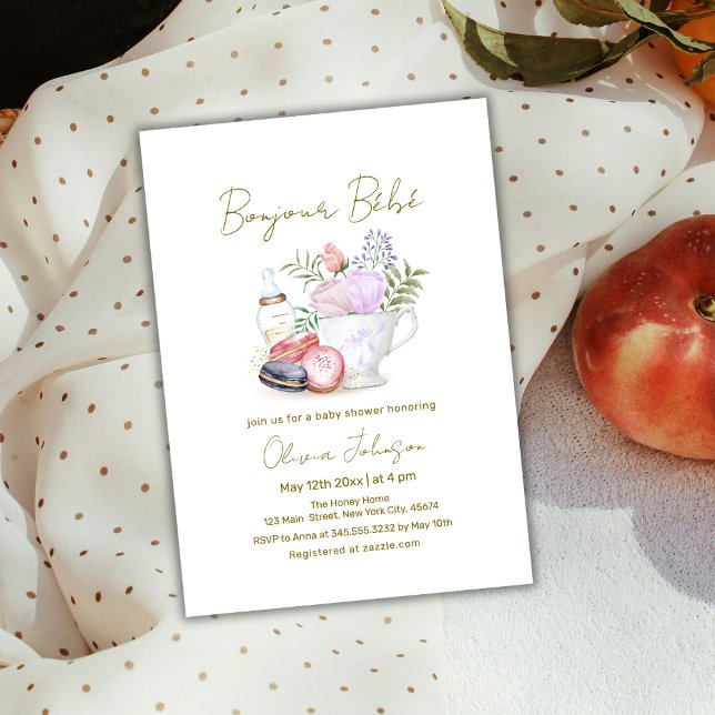 Bonjour Bébé French Macarons Milk Tea Baby Shower  Invitation (Bonjour Bébé French Macarons Milk Tea Baby Shower Invitation)