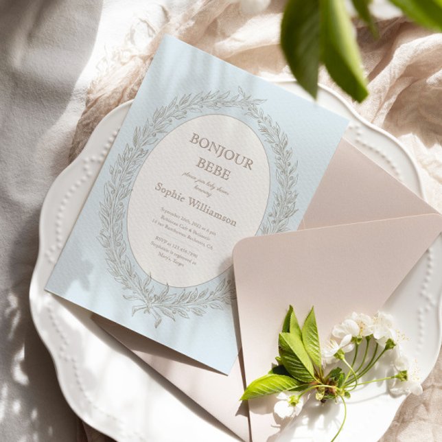 Bonjour Bebe French Patisserie Blue Baby Shower  Invitation (Creator Uploaded)