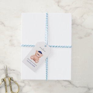 Bonjour Bebe French Watercolor Bear Baby Shower Gift Tags