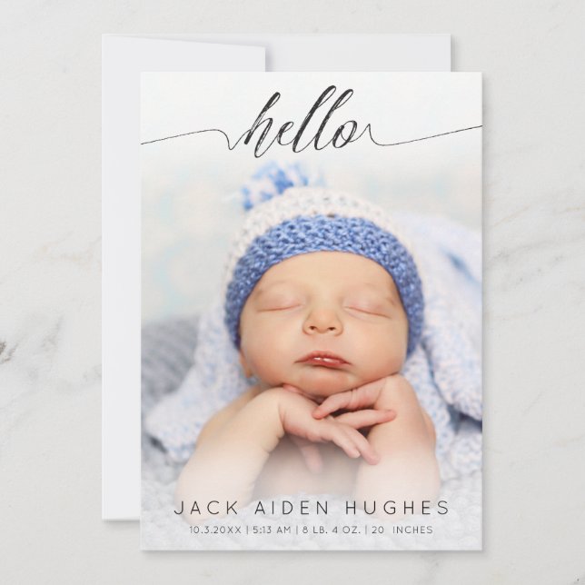 Bonjour bébé garçon fille Cartes photos Faire-part (Devant)
