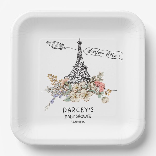 Bonjour Bebe Gender Neutral Baby Shower Paper Plate (Front)