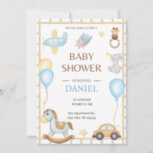 Bonjour bébé   Invitation Baby shower de jouets Wh