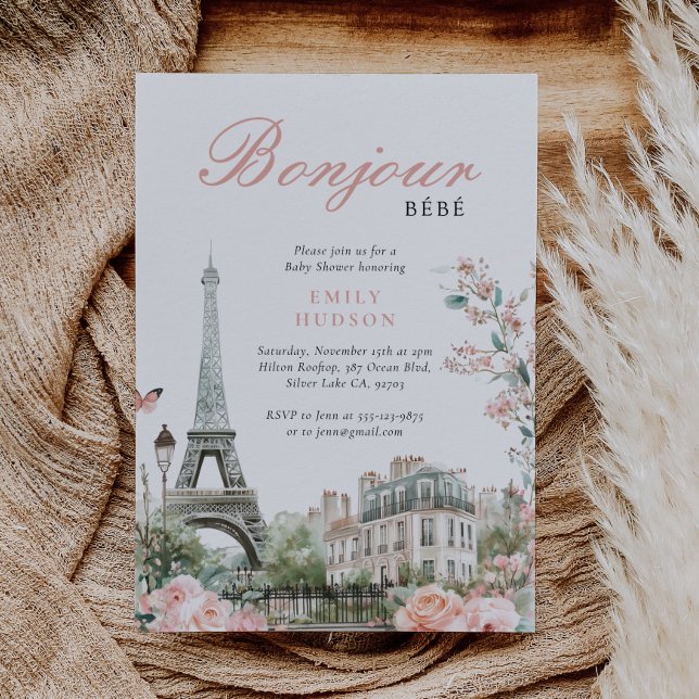 Bonjour Bébé Paris Baby shower français Invitation (Créateur téléchargé)