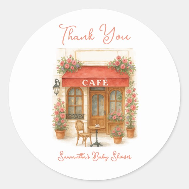 Bonjour Bebe Paris Cafe Baby Shower Classic Round Sticker (Front)