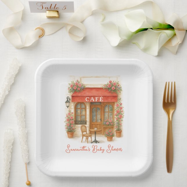 Bonjour Bebe Paris French Cafe Baby Shower Paper Plate (Wedding)