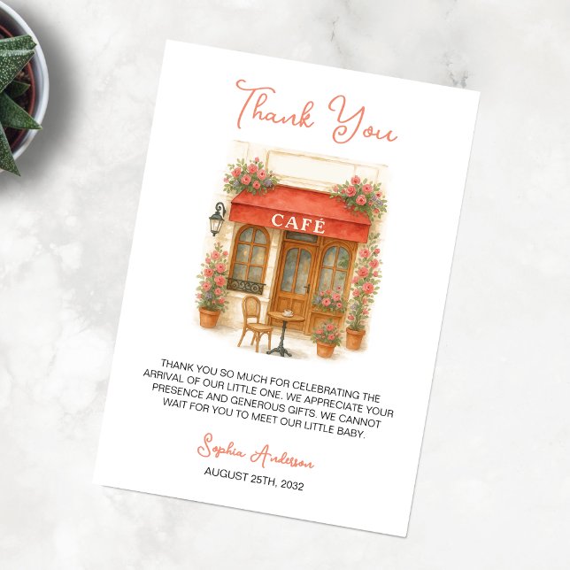 Bonjour Bebe Paris French Cafe Baby Shower Thank You Card (Creator Uploaded)