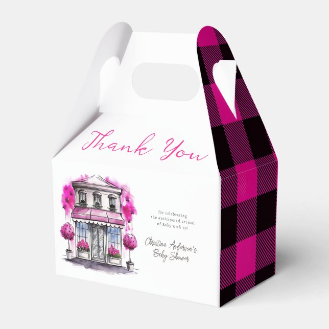 Bonjour Bebe Paris French Pink Black Baby Shower Favor Box (Front Side)