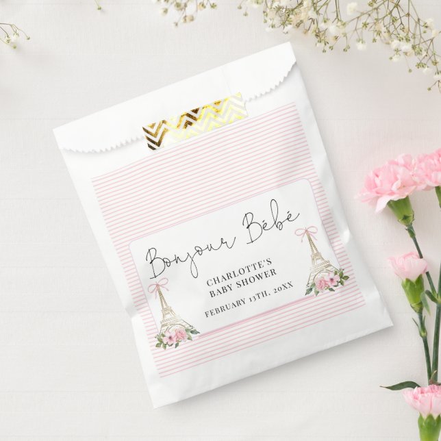Bonjour Bebe Paris French Pink Eiffel Baby Shower Favour Bag (Sealed)