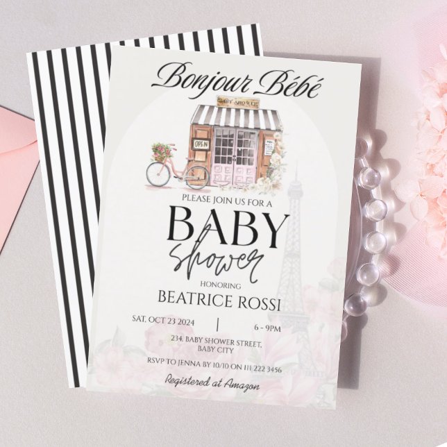 Bonjour Bebe Paris Parisian French Baby Shower Invitation (Bonjour Bebe Paris Parisian France French Baby Shower Invitation)