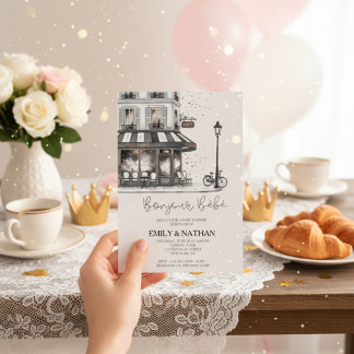 Bonjour Bebe Parisian café pink eiffel tower girls Invitation