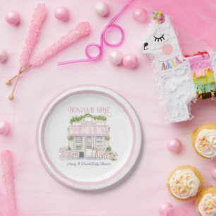 Bonjour Bebe Pink Parisian Cafe Baby Girl Shower Paper Plate
