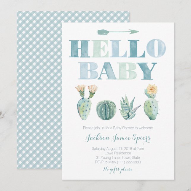 Bonjour Bébé Prickly Pear cartes pour Baby shower (Devant / Derrière)